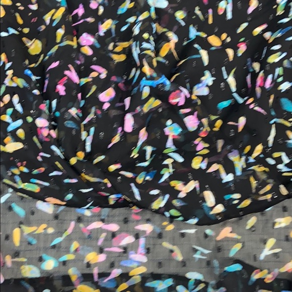 DKNY Crossover Faux Wrap Printed Mesh Sheer Blouse - Picture 9 of 9